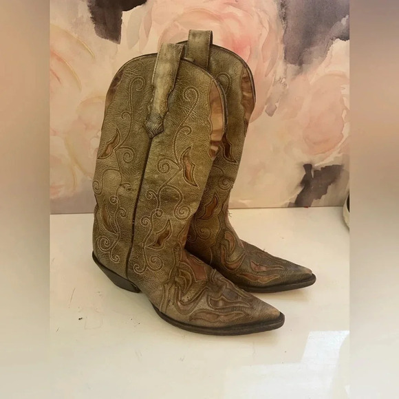 Corral Vintage Crackle Texture Embroidered Boho Style Cowboy Western Boots sz 6 - Picture 2 of 5
